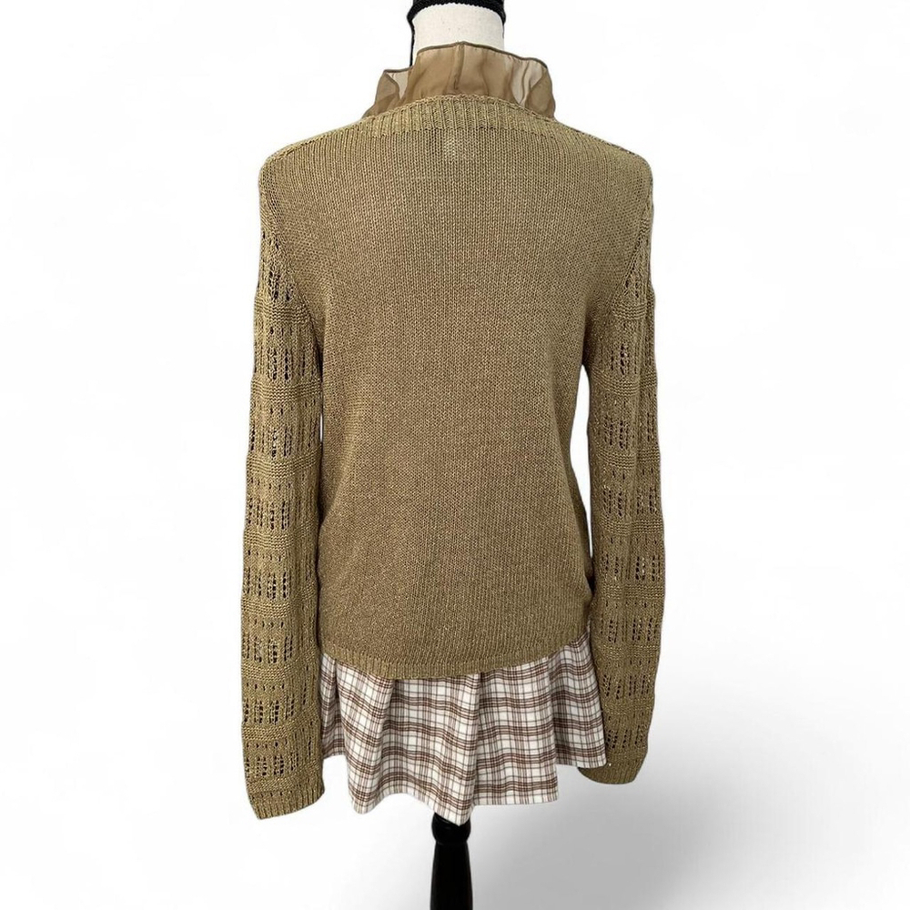 Angel Apparel Tan Crotchet Knit Cardigan with Ruffle Detail - S - Picture 2 of 4